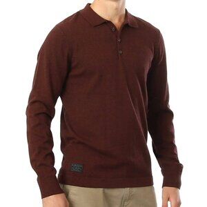 Zimego Maroon Qtr Button Long Sleeve Polo